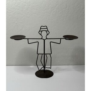 Elements Metal Man Art Deco Candle Holder Primitive Coastal‎ Dad Fedora Panama